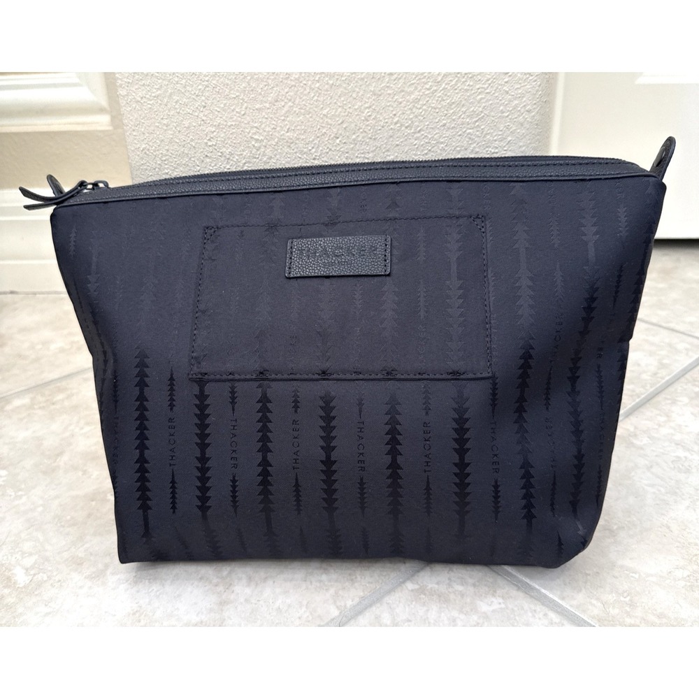 Thacker Clutch Handbag Pouch Black Leather 14x10x3 Nylon